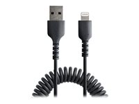 StarTech.com 1 m USB till Lightning-kabel, MFi-certifierad, iPhone-spiralladdarkabel, svart, TPE-mantel med slitstark aramidfiber, kraftig Lightning-spiralkabel - Lightning-kabel - USB hane till Lightning hane - 1 m - svart - lindad RUSB2ALT1MBC