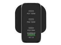 PORT Connect - Strömadapter - GaN-teknik - 120 Watt - 5 A - PD, PD 3.0, QC - 4 utdatakontakter (USB typ A, 3 x USB-C) - svart - Europa 900107-UK