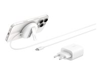 Belkin BoostCharge Pro - Trådlös laddningsplatta - magnetisk + växelströmsadapter - 15 Watt - Fast Charge - vit WIA011KQWH